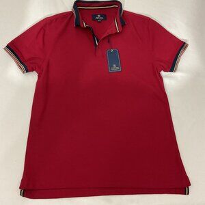 Bobois Urban Red Polo Shirt With Striped Collar & Cuffs  Cotton B